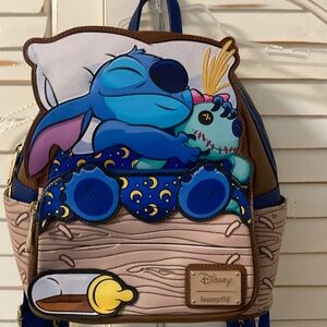 Loungefly Blue Stitch Hugging Scrump Mini Backpack - Blue, Brown, Yellow, Pink